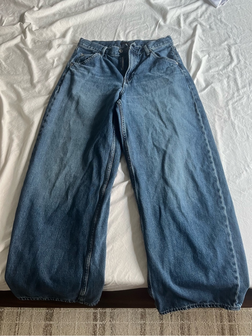 Uniqlo Blue High Rise Baggy Barrel Jeans